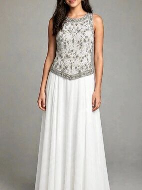 J Kara  Soft Grey Sleeveless Stripe Embellished Maxi Dress